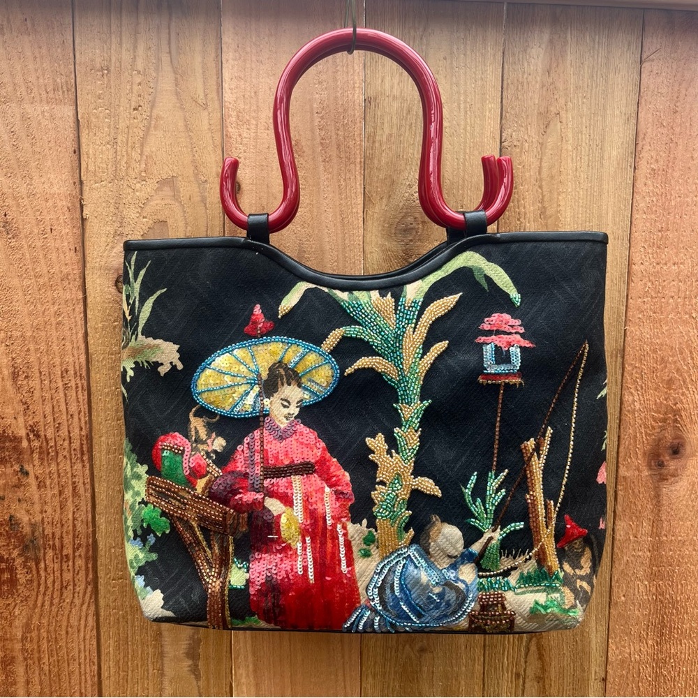 Isabella Fiore Special Limited Edition “Geisha Garden” Beaded Handbag